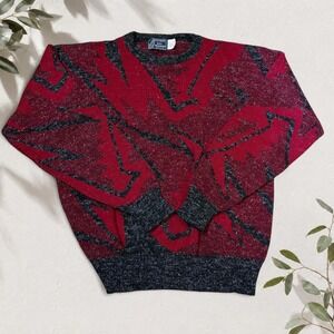 Vintage Peconic Bay Traders Red Black Geometric Sweater 90s Retro L Large